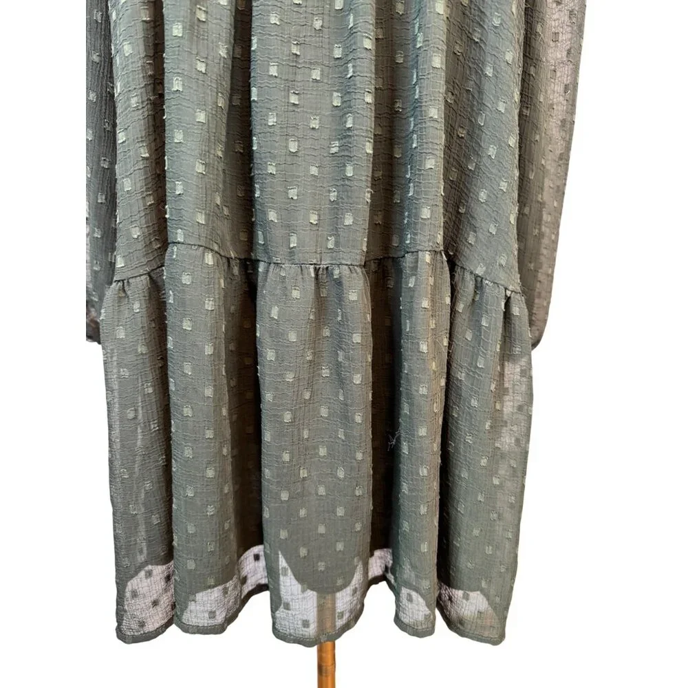 2/$30 ZARA Olive Green Small Sheer Textured Long Sleeve Dress - Picture 7 of 15
